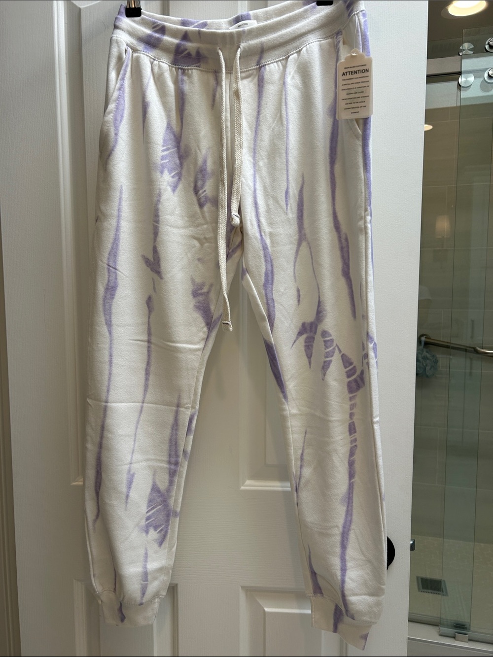 White Joggers with Lavender Tie-Dye Accents